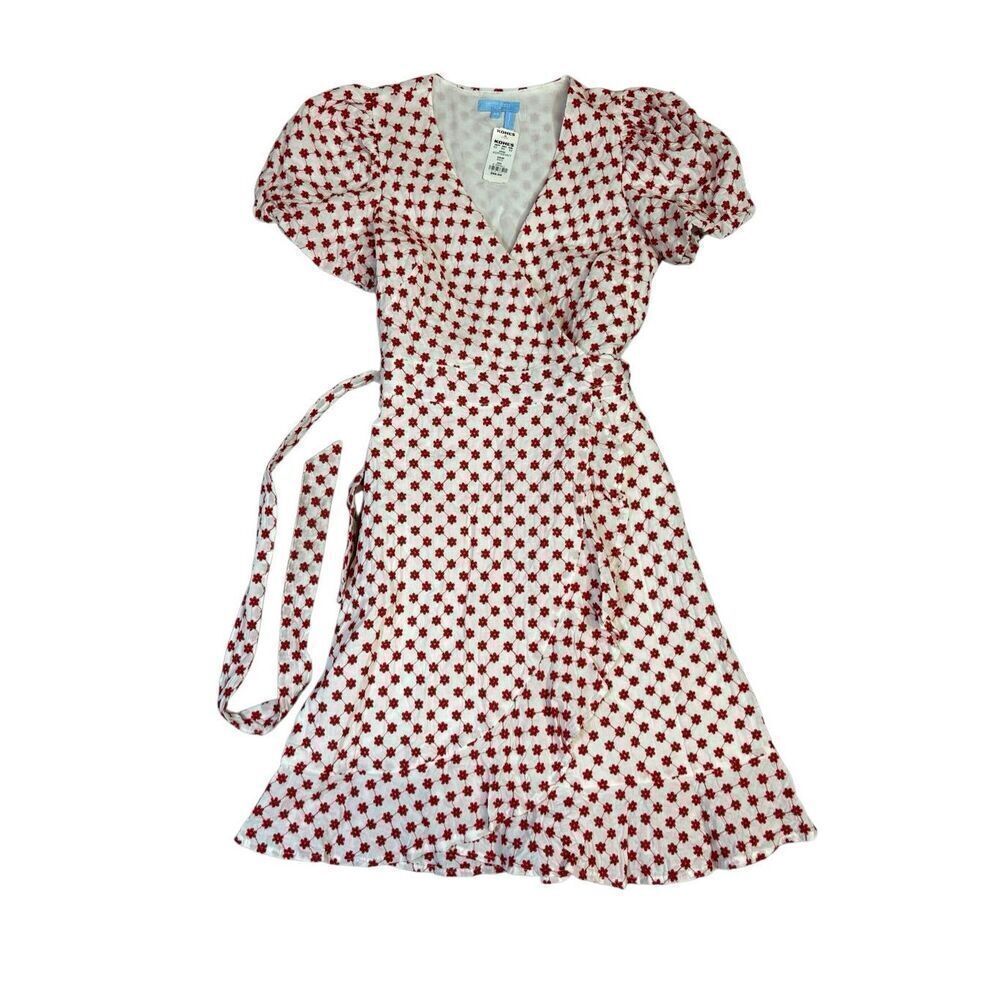 Draper James RSVP Wrap Dress Women’s XS Red Floral Puff Sleeve Cotton NWT